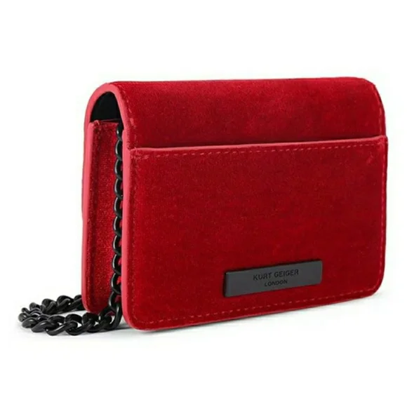 NIB!! Kurt Geiger Red Velvet Crossbody Bag w/ Black Rhinstone Bow - Picture 3 of 10